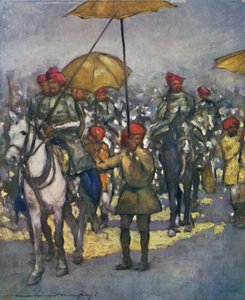Die Retainer der Shan-Häuptlinge bei der einheimischen Überprüfung, 1903