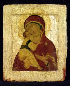 Ikone der Jungfrau von Wladimir (Goldblatt und Tempera auf Holztafel) von Moscow School