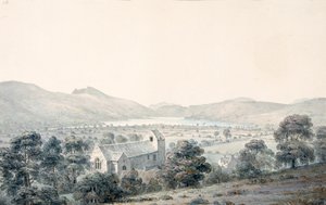 Blick auf den Bala-See, Llyntagit, von oberhalb der Llanfawr-Kirche, Meirionethshire