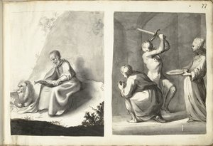 Heiliger Hieronymus in der Wildnis und Enthauptung von Johannes dem Täufer von Moses ter Borch (signed by artist)