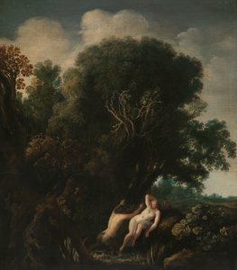 Eine badende Nymphe von einem Satyr überrascht