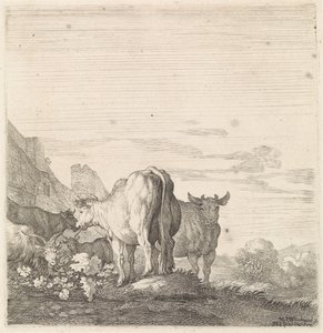Kühe und Ziegen in einer Landschaft mit Häusern (Vierfüßige Tiere) von Moyses van Wtenbrouck
