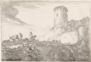 Landschaft mit rundem Turm