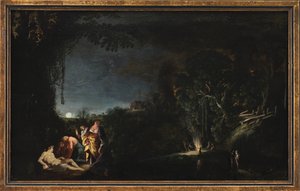Mondscheinlandschaft mit mythologischem (?) Motiv von Moyses van Wtenbrouck
