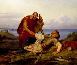 Hjalmar verabschiedet sich von Örvar-Oddr nach der Schlacht von Samsø, 1866 von Mårten Eskil Winge