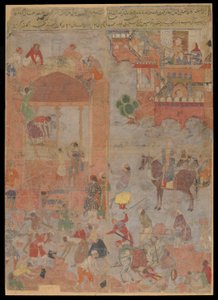 Anushirvan legt den Grundstein von Ktesiphon zu einer günstigen Stunde, Manuskriptfolio, ca. 1560-1565 von Mughal School
