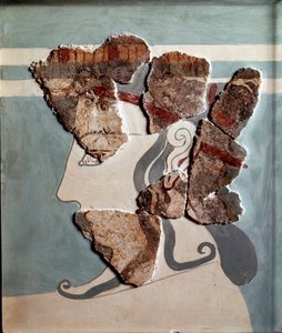 Mykenische Kunst: Frauenkopf. Fragment eines Freskos aus dem Palast von Tiryns von Mycenaean