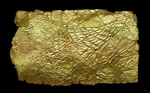 Goldblechabdeckung für glasvasenförmige Plakette