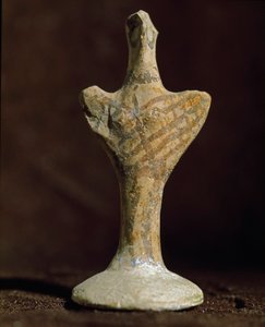 Mykenische Kunst: Terrakotta-Idol aus Scoglio del Tonno (Punta Tonno, Taranto) in Italien. Bronzezeit, 2000 v. Chr.