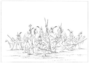 Entdeckungstanz, Sac und Fox, Rock Island, Oberer Mississippi, 1841 von Myers and Co