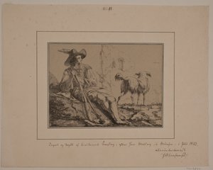 Sitzender Jäger und ein Hund