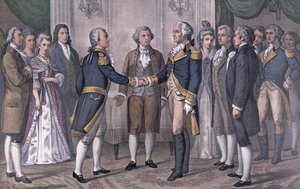 Das erste Treffen von General George Washington (1732-99) und dem Marquis de La Fayette (1757-1834) Philadelphia, 3. August 1777, veröffentlicht 1876