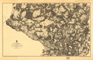 21.120. LC Civil War Maps (2. Aufl.), 531.3 In dieser Ausgabe ist die Karte auf gelbem Hintergrund gedruckt, der Chickahominy River ist grün gefärbt. Zeigt Straßen, Virginia Central R. R., Häuser, Zäune, Namen der Bewohner, Vegetation, Entwässerung und Rel