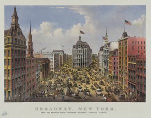 Broadway, New York vom Western Union Telegraph Building nach Norden blickend von Currier and Ives