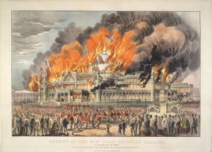 Brand des New York Crystal Palace am Dienstag, 5. Oktober 1858 von Currier and Ives