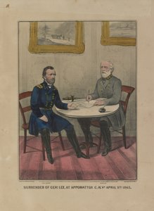 Kapitulierung von General Lee in Appomattox C.H. Va. am 9. April 1865 (Farblithographie) von Currier and Ives