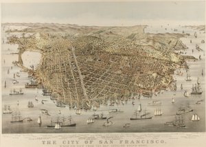 Die Stadt San Francisco - Vogelperspektive von der Bucht, Blick nach Südwesten von Currier and Ives