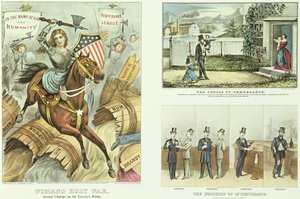 Die Früchte der Mäßigkeit, Der Fortschritt der Unmäßigkeit und der Heilige Krieg der Frauen von N. and Ives, J.M. Currier