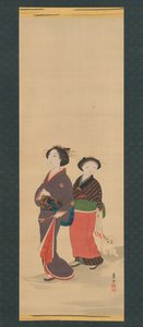 Zwei Frauen und ein Welpe, vor 1785 von Nagasawa Rosetsu