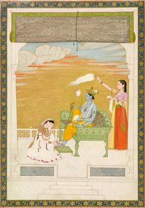 Lakshmi massiert den Fuß von Vishnu, ca. 1765-1770. Schöpfer: Nainsukh, Manju von Nainsukh Manju