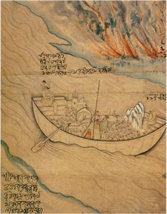 Ein Boot treibt auf einem Fluss: Illustration zu einer Volkslegende von Nainsukh