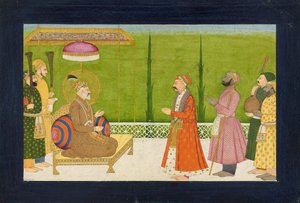 Der Dichter Sundar Das vor Kaiser Shah Jahan, Folio aus einem <em>Sundar Shringar</em> von Nainsukh
