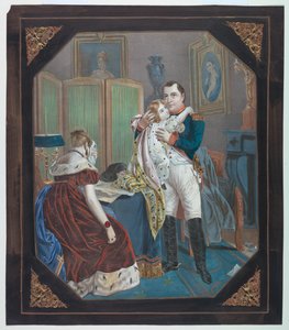 "Glitzerbild": Napoleon und Kaiserin Marie-Louise mit dem König von Rom