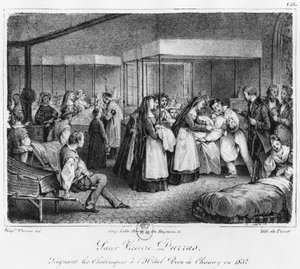 Schwester Victoire Darras pflegt die Cholera-Opfer im Hotel-Dieu von Chauny, 1832 von Napoleon Thomas
