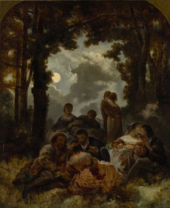 Gesellschaft im Freien bei Mondlicht