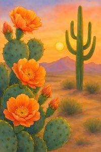 Wüsten-Sonnenuntergang Kaktusblüte