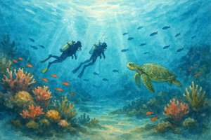 Taucher und Schildkröte von Natalie Bruns
