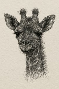 Fadenporträt Baby-Giraffe auf handgemachtem Papier von Natalie Bruns