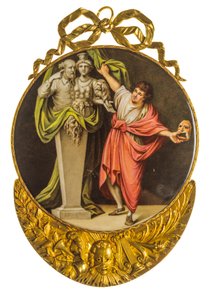 Emaille-Medaillon, das einen dramatischen Schauspieler in einer klassischen Toga darstellt von Nathan Benn