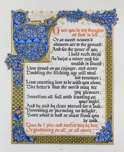 Seite mit Shakespeare-Liedern und -Sonetten mit Illumination