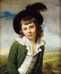 Der grüne Junge: Ein Porträt eines Jungen, halblang, in einem grünen Mantel und schwarzem Hut mit Federbusch, 1782