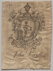 Exlibris: Wappen mit der Inschrift John Lowell von Nathaniel Hurd