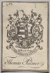 Exlibris: Wappen mit der Inschrift Thomas Palmer von Nathaniel Hurd
