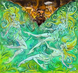 Alberich und die Rheintöchter - Illustration von 