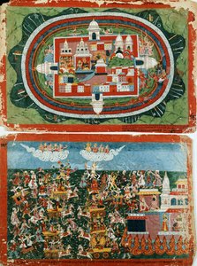 Krishna greift die uneinnehmbare Burg von Prag-jyoshita an, um die Ohrringe von Aditi zurückzuholen, ca. 1775 von Nepalese School
