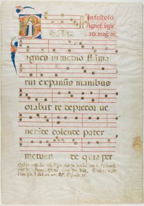 Die heilige Agnes in einem verzierten Initial "V" aus einem Antiphonar von Neri da Rimini