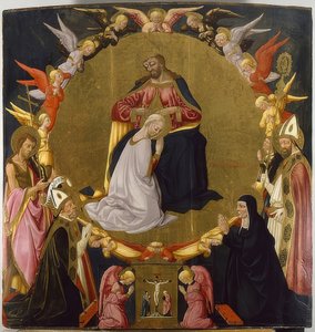 Die Marienkrönung mit Engeln und vier Heiligen von Neri di Bicci