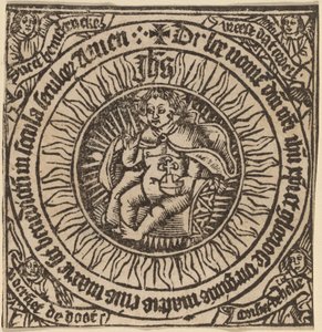 Göttliches Kind mit der Weltkugel in einem Kreis mit vier Engeln von Netherlandish 15th Century
