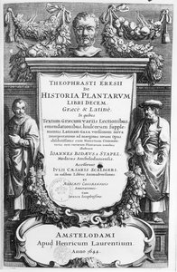 Titelseite von Historia Plantarum Libri Decem von Theophrastus (ca. 372-287 v. Chr.), veröffentlicht in Amsterdam 1644