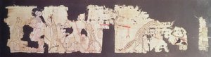 Satirischer Papyrus, der eine Maus zeigt, die von Katzen bedient wird