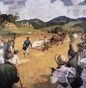 Cyrus H. McCormick (1809-84) und seine Erntemaschine im Jahr 1837
