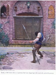 Kurz vor der Morgendämmerung kam ein Speerkämpfer, der von Pfeilen durchbohrt war, taumelnd zum Grabenrand von Newell Convers Wyeth