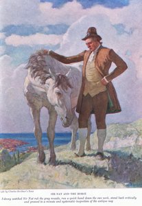 Sir Nat und das Pferd: Johnny beobachtete, wie Sir Nat die graue Schnauze rieb; zurücktrat und eine minutiöse und systematische Inspektion durchführte von Newell Convers Wyeth