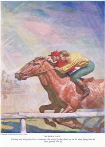 Das Pferderennen: Fluchend und wie ein Verrückter peitschend zog der scharlachrote Jockey in der Kurve auf, hing Knie an Knie und überholte ihn von Newell Convers Wyeth