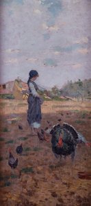 Ein junges Mädchen füttert Truthähne von Niccolo Cannicci