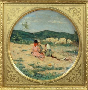 Teller mit Figuren von Hirten, von Niccolo Cannicci, um 1880